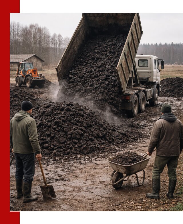 Доставка низинного торфа с разгрузкой и доставкой в Красноуфимске