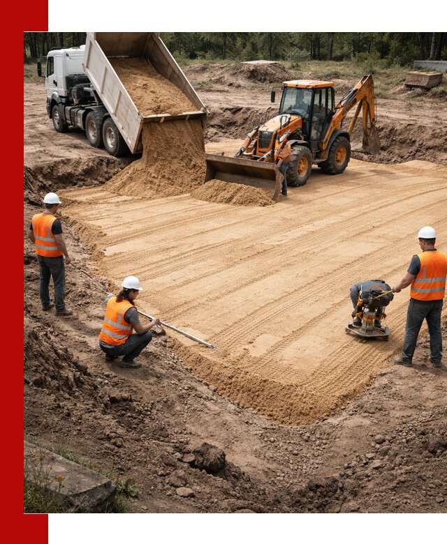 Устройство песчаной подушки для фундаментов и дорог в Красноуфимске